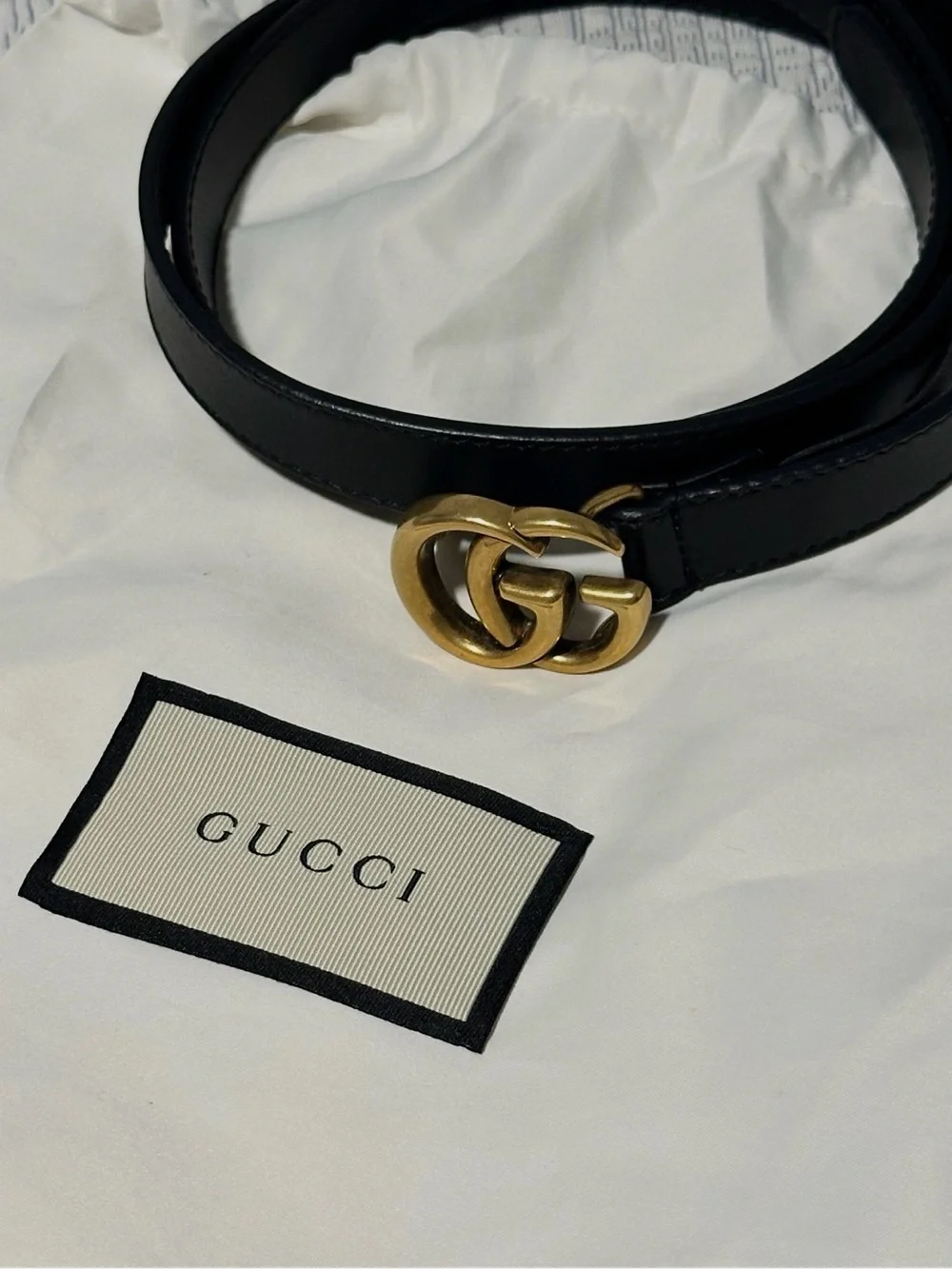 Gucci Black Leather Belt with Gold Double G Interlocking Buckle